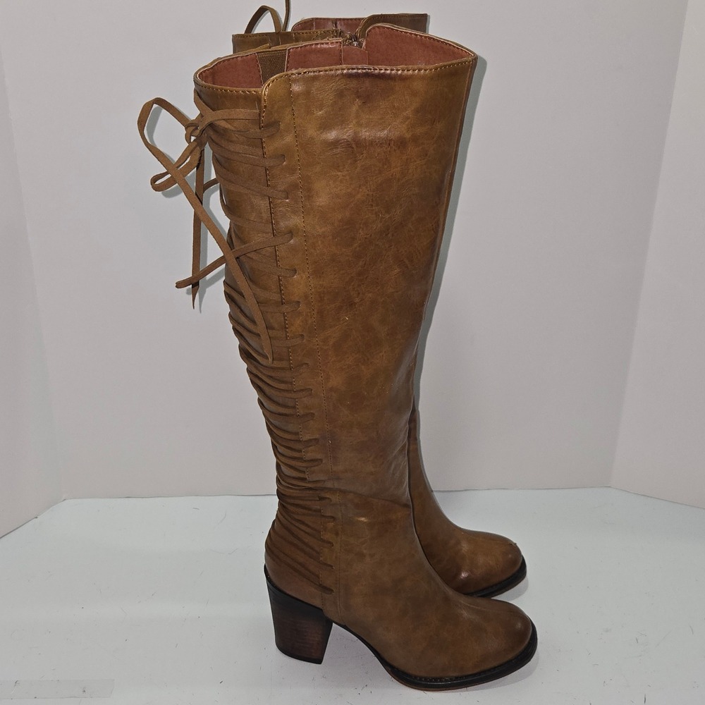 Venus Womens Brown Lace Up Back Knee High Boots Block Heel Size 6.5